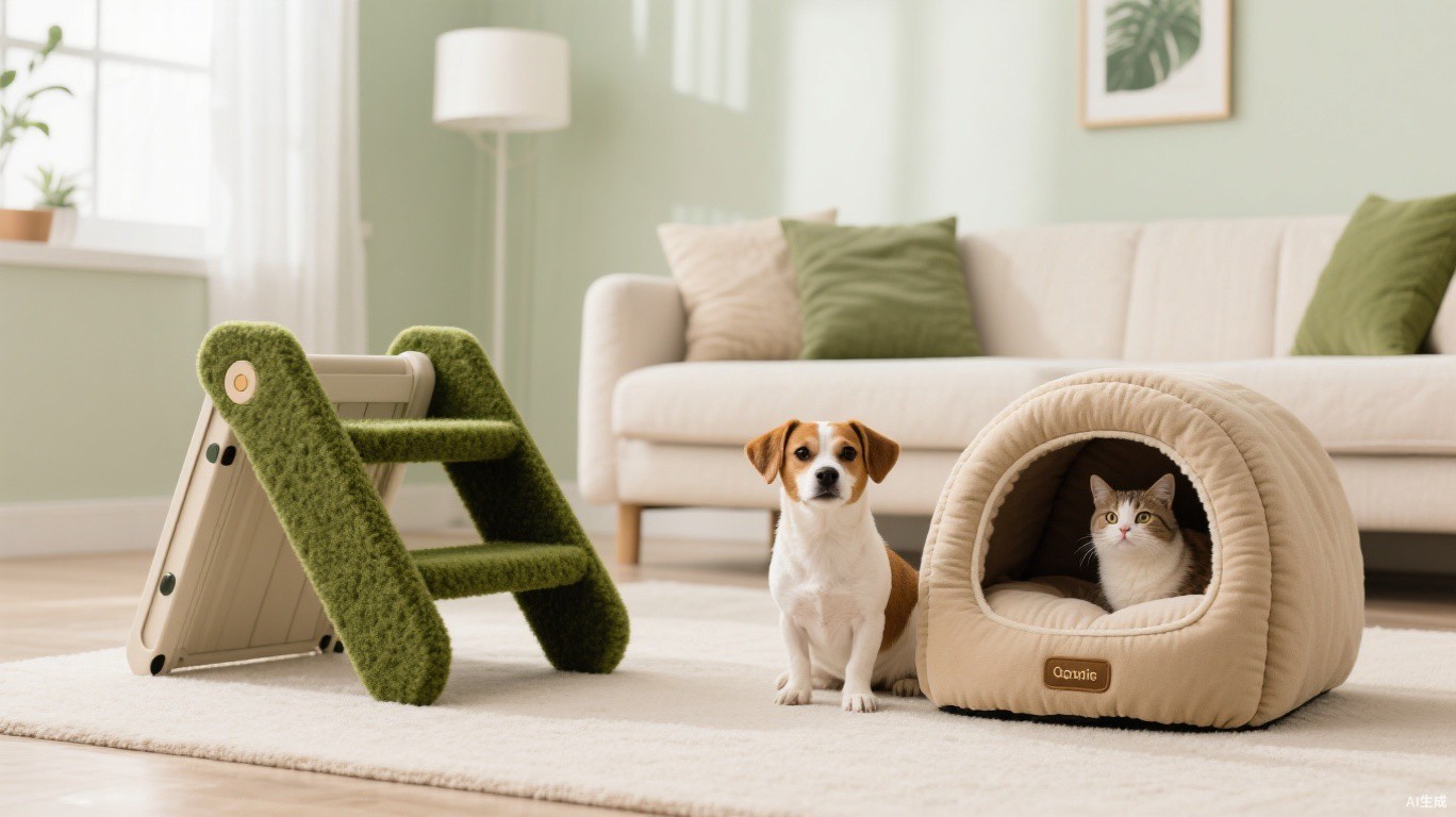 Pet stairs, cat cave and orthopedic dog bed bundle by Yiwu Pet Factory